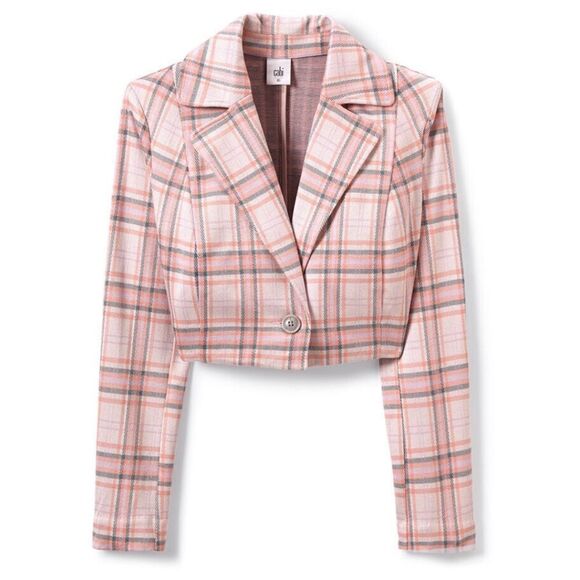 Cabi #6257 PLAYDATE Pink Plaid Button Front Cropped Jacket - Picture 1 of 15